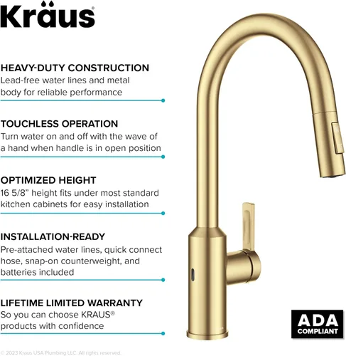 Miniatura 15 de Kraus Oletto KSF-2830BB - Pulverizador desplegable de una sola manija para grifos de cocina con sensor sin contacto en latón cepillado Bronce
