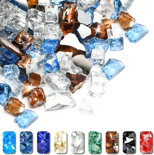 Miniatura 16 de GRISUN Vidrio de fuego azul océano Pacífico para hoguera, 10 libras 1/2 pulgada rocas de vidrio templado para chimenea natural o propano, seguro