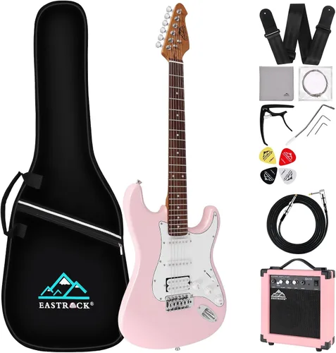 Miniatura 11 de EASTROCK Kit de guitarra eléctrica de tamaño completo de 39 pulgadas para principiantes con amplificador de 10 W, bolsa, cejilla, correa