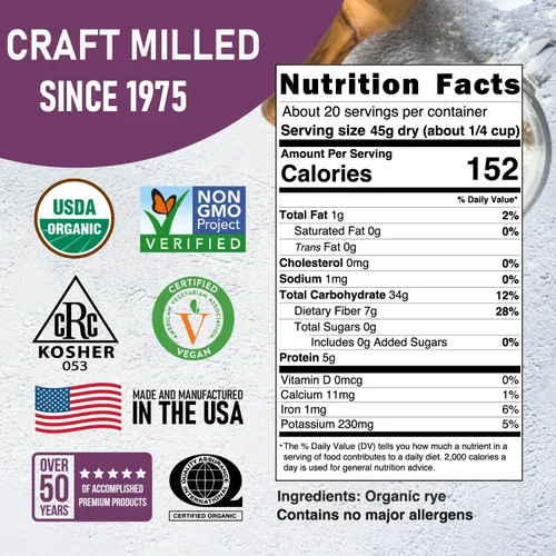 Miniatura 2 de Great River Organic Milling - Bayas orgánicas de centeno de grano entero Grano antiguo rico en fibra, rico en nutrientes, sin OMG, Kosher Ideal