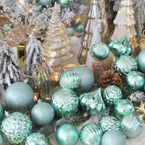 Miniatura 4 de Sea Team Paquete de 41 adornos de bolas de Navidad con cuerdas, bolas de tamaño mediano de 2.36 pulgadas, bombillas de Navidad de plástico Menta