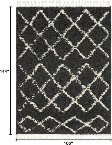 Miniatura 128 de Hauteloom, Duncans - Alfombra de estilo granja de pelo mullido para sala y dormitorio, con borlas - Beige, carbón, gris - 2 pies 7 pulgadas x 7 pies