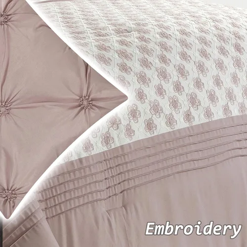 Miniatura 6 de Grand Avenue Juego de edredón Blush King, ropa de cama bordada con costuras de cadena, juego de cama floral de 7 piezas, edredones, falda de cama