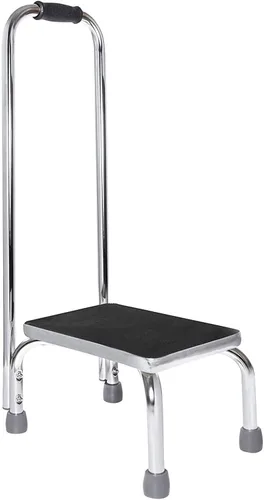 Vaunn Taburete médico con asa y plataforma de goma antideslizante, taburete ligero y resistente para niños, adultos y personas mayores, cromado