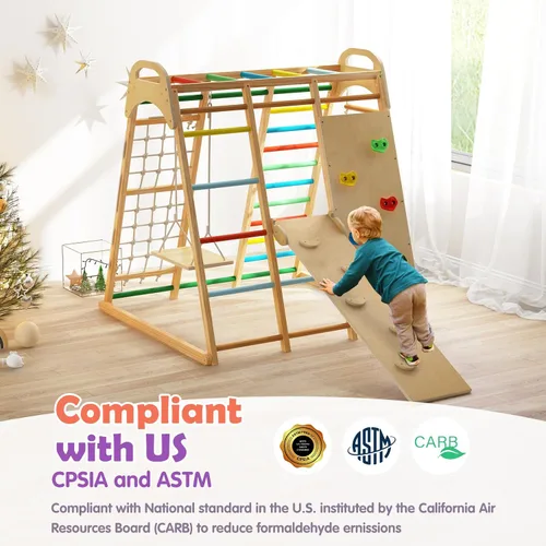 Miniatura 5 de INFANS Gimnasio de la selva para interiores, juego de escalada para interiores Montessori de 8 en 1 para niños, juego de madera para escaladores