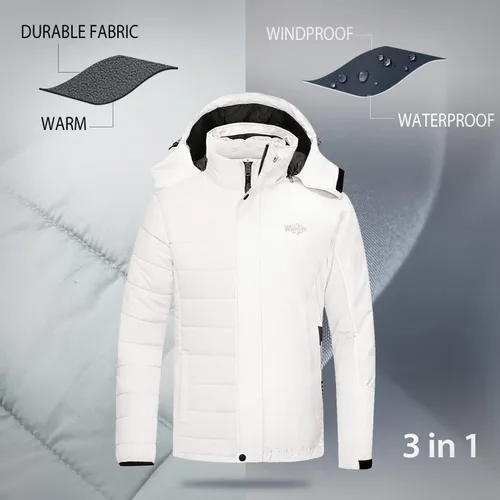 Miniatura 4 de Wantdo - Chamarra impermeable de esquí 3 en 1 para hombre abrigo acolchonado para nieve