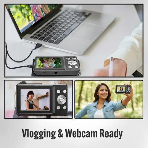 Miniatura 6 de Cámara digital 4K de 48MP para adolescentes con enfoque automático y pantalla dual para selfies – Zoom 18X, luz de relleno incorporada, cámara