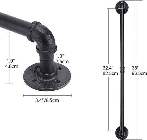 Miniatura 5 de WuGeShop Estante colgante para ollas de 38 pulgadas, montado en la pared con 10 ganchos en S, tapas de cocina, espátula para utensilios, organizador