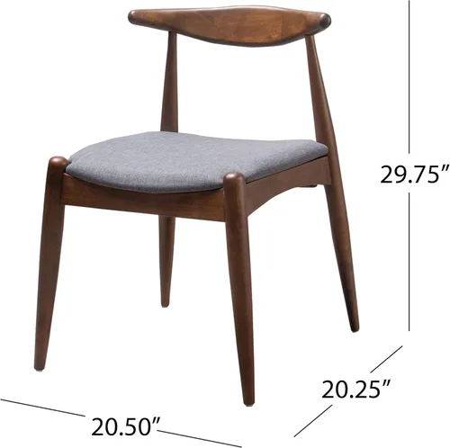 Miniatura 3 de Sandra Grey set de 2 sillas modernas, para comedor, estilo mediados de siglo, de tela color gris y madera de nogal.