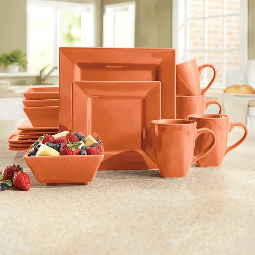 Miniatura 6 de Montgomery Ward Juego de vajilla cuadrada púrpura elegante de 16 piezas para 4 – Moderno juego de platos y cuencos de cerámica (morado)
