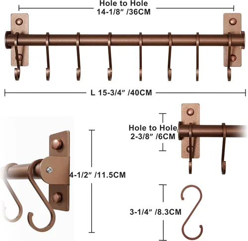 Miniatura 6 de Dseap Soporte para Utensilios de Cocina, Estante para Ollas y Sartenes Montado en la Pared, Riel de Cocina con 8 Ganchos para Colgar Utensilios