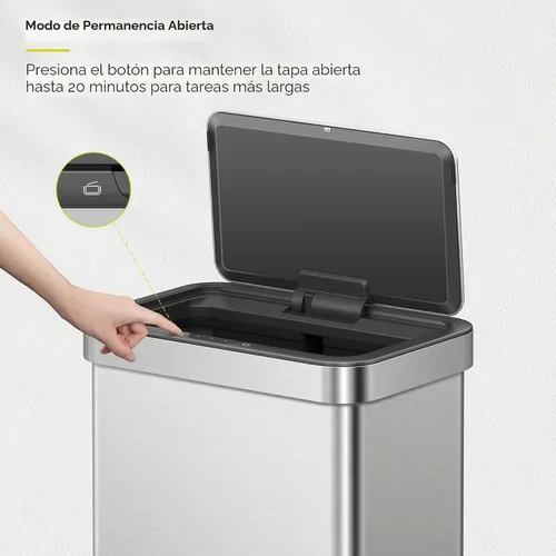 Miniatura 6 de EKO Nova - Basurero con sensor de 21 galones/80 litros de acero inoxidable, rectangular, sin contacto, con sensor de movimiento, color metálico mate