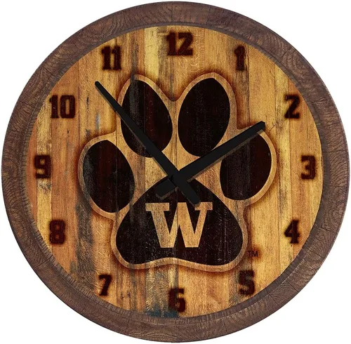 Miniatura 162 de The Fan-Brand NCAA Oklahoma Sooners: Reloj de pared con parte superior de barril de imitación para decoración de bar, decoración de fiesta