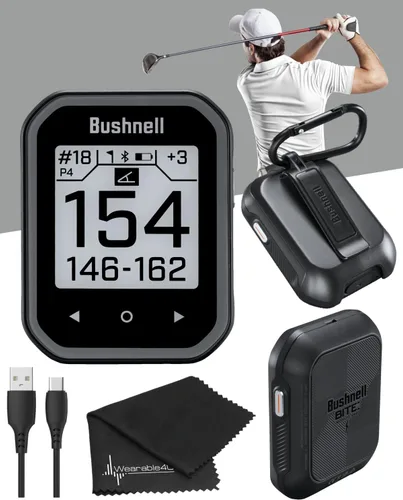 Bushnell Phantom 2 Telémetro GPS negro con soporte magnético BITE y GreenView con paño de limpieza de lentes Wearable4U
