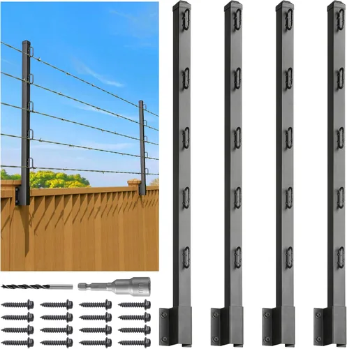 Miniatura 12 de Extensor de poste de valla, alambre de púas de 23.5 pulgadas, brazo extendido, para cercas exteriores para aumentar la altura, proteger