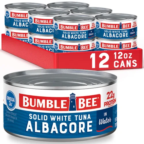 Miniatura 27 de Bumble Bee - Atún blanco sólido en aceite, lata de 12 onzas, atún capturado en estado salvaje, 0.74 oz de proteína por porción, alto en omega-3, sin