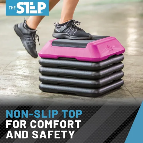 Miniatura 4 de The Step Plataforma aeróbica ajustable de paso alto con 4 elevadores, equipo de entrenamiento de gimnasio en casa, equipo de ejercicio de fitness