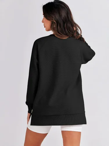 Miniatura 5 de ANRABESS - Sudadera de gran tamaño para mujer, cuello redondo, manga larga, tipo túnica, con cremallera lateral, sudadera con capucha, suéter