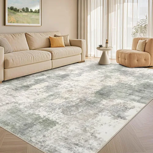 Miniatura 54 de Tortania Alfombra redonda lavable de 5 pies para sala de estar: Alfombra moderna abstracta neutra grande suave y delgada – Alfombra antideslizante