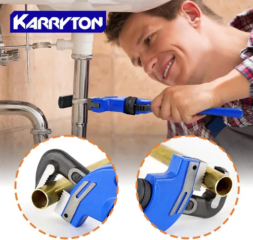 Miniatura 6 de Llave de tubo de extremo KARRYTON de 8 pulgadas, mordaza ajustable de 1.5"/38mm, mango desviado de hierro fundido, llave de plomería perfecta