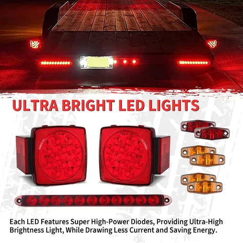 Miniatura 2 de Gonice Juego de 2 luces LED cuadradas para remolque, freno de freno, cola de matrícula, lámpara de luz LED para 12 V, cámper, camión, caravana