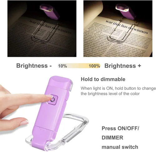 Miniatura 2 de HONWELL Luz de libro recargable, luces LED de lectura con clip para niños que leen en la cama, 3 niveles de brillo, luz de marcador regulable