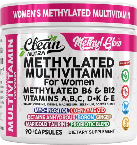 Multivitamino Metilado para Mujeres Vitaminas B6 Metil B12 A B C D K E Folato Colina Omega 3 Tiamina Riboflavina Hierro Yodo Magnesio Zinc Selenio