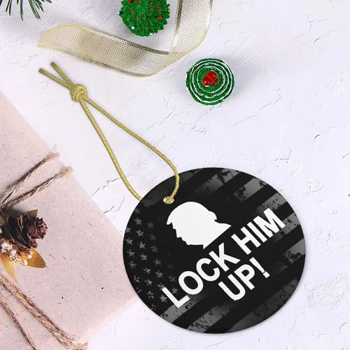 Miniatura 7 de Lock Him Up Anti Donald Trump Adornos de cerámica Decoración colgante personalizado Adorno colgante de Navidad para decoración del hogar
