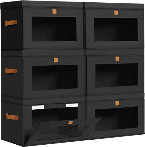 Miniatura 20 de DIMJ Contenedores de Almacenamiento con Tapas - Paquete de 4 Organizadores Grandes de Tela para Armario con Ventana y Asas, Cajas de Almacenamiento