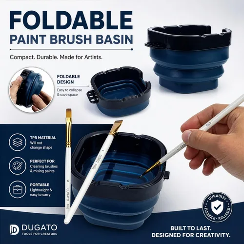 Miniatura 3 de DUGATO Caja de paleta hermética de acuarela (16 pozos) con tapa y lavabo plegable para pinceles, ahorrador de pintura portátil para acrílico, Azul