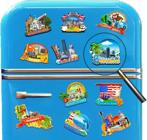Miniatura 4 de Imán de madera para nevera de Miami Beach Florida USA Monumentos de madera 3D para viajes, recuerdos coleccionables, decoración hecha a mano -2988