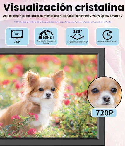 Miniatura 6 de Feihe 14 Pulgadas Pequeño Televisor Smart, Pantalla Plana LED HD Smart TV con Sintonizador ATSC/HDMI/USB/AV para Cocina, RV, Autocaravana