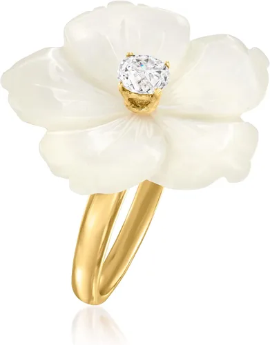Miniatura 3 de Ross-Simons Italian Mother-Of-Pearl and .30 Carat CZ Flower Ring in 18kt Gold Over Sterling