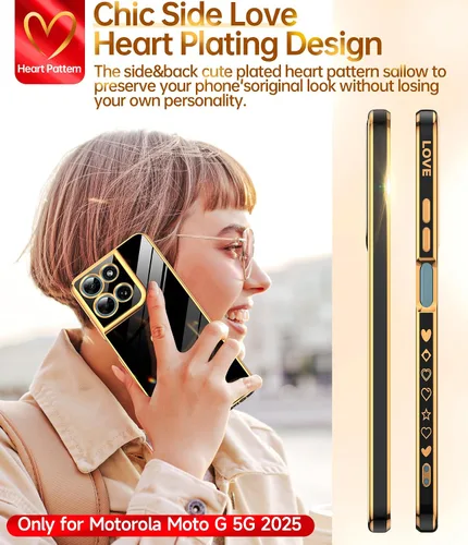Miniatura 4 de LeYi for Moto G 5G 2025 Case: with Tempered Glass Screen Protector [2 Pcs]+ Full Camera Lens Protection,Love Heart Plating Cute Luxury Soft TPU