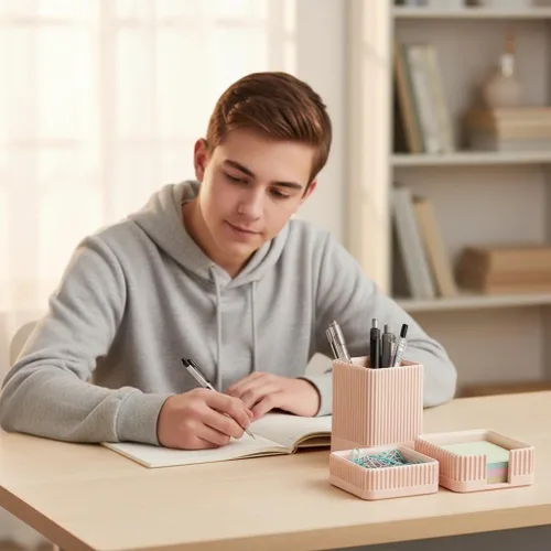 Miniatura 2 de Juego de 3 organizadores estéticos de escritorio y accesorios con soporte para bolígrafos, soporte para clip, soporte para notas adhesivas, soporte