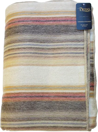 Miniatura 6 de DAVLINA, Manta de lana de alpaca Súper suave, ligera, transpirable e hipoalergénica No pica ni rasca (beige marrón multicolor, Queen