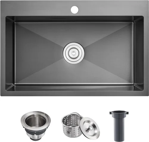 Miniatura 17 de POPFLY Fregadero de cocina de 20×16 pulgadas con caída, fregadero de cocina de acero inoxidable calibre 18 sobremontado de un solo cuenco, pequeño
