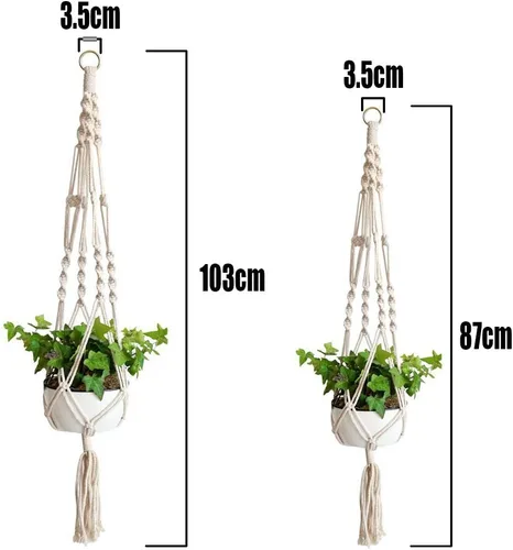 Miniatura 6 de Colgador de macramé para colgar plantas, cuerda de algodón, 4 patas para decoración de interiores y exteriores, juego de 2 (34 pulgadas)