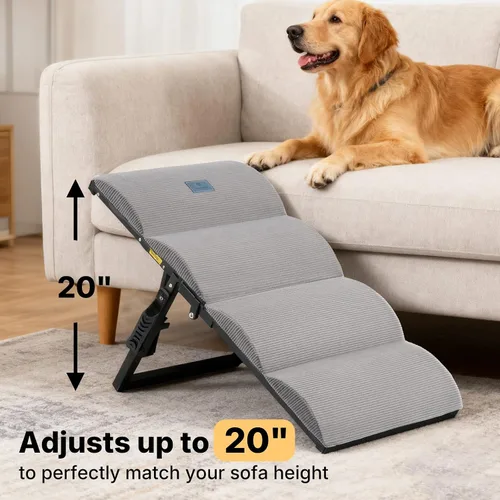 Miniatura 4 de Veehoo Rampa para perros para cama y sofá, altura ajustable de 12 a 20 pulgadas, escaleras plegables para perros para meterse en la cama de 17