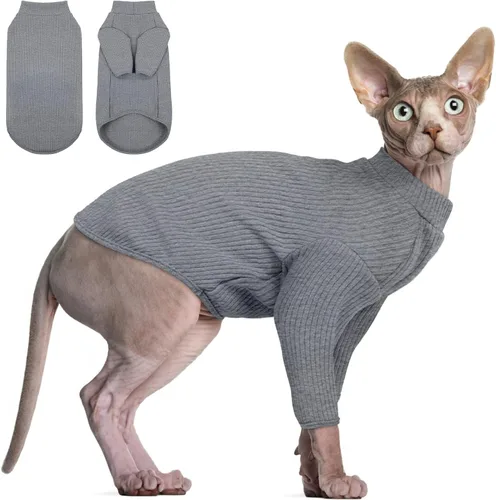 DENTRUN Sphynx Camisas para Gatos Sin Pelo Suéter Pullover Camisetas para Gatitos, Ropa para Gatos Transpirable Suéter de Cuello Alto Adorable Ropa