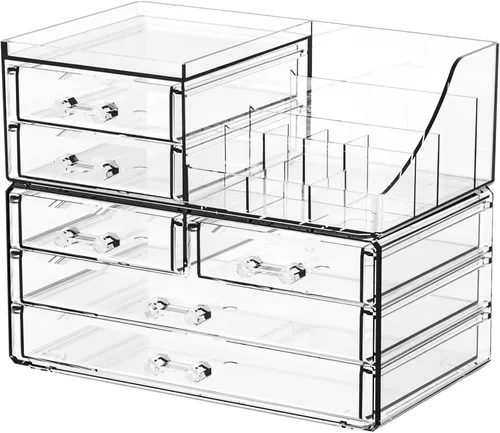 Miniatura 9 de SUOXING Organizador de Maquillaje Acrílico Transparente para Tocador, Baño, Cómoda, Organizadores de Maquillaje de 4 Cajones para Mostrador