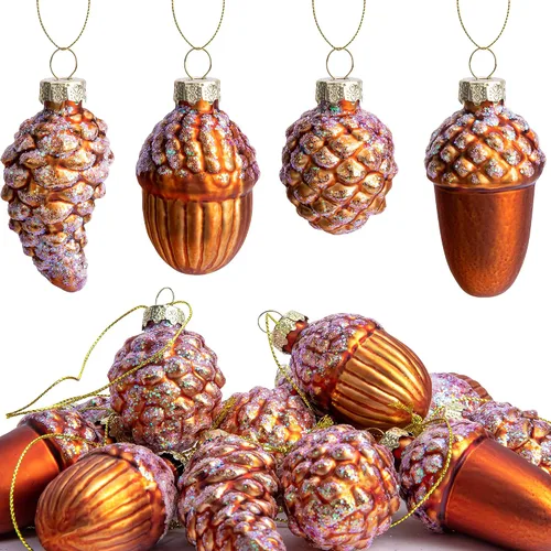 12 Piezas Adornos de Piña de Vidrio de Navidad - Adornos de Piña de Vidrio Soplado de Navidad - Adornos de Vidrio de Piña Colgantes de Otoño para