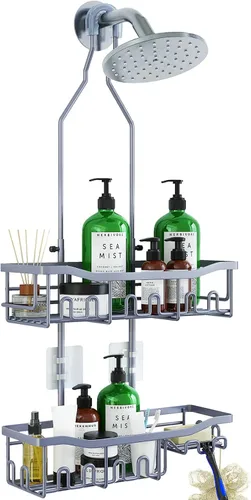 Miniatura 13 de Organizador de ducha mejorado de longitud extendida con ganchos, soporte para champú y jabón resistente a la oxidación, organizador de baño grande