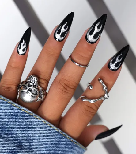 Miniatura 8 de morily 24 uñas postizas negras a presión, uñas postizas de aguja de longitud media, uñas postizas de almendra, uñas postizas largas acrílicas Negro