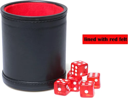 Miniatura 2 de Juego de dados de cuero sintético, interior de terciopelo rojo, silencioso, con 6 dados de puntos translúcidos rojos para mentirosos, dados Farkle
