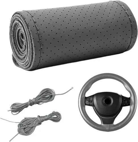 Miniatura 12 de Dickno Funda para volante de automóvil, protector de volante antideslizante con costura envolvente para diámetro máximo de 15 pulgadas, costura DIY