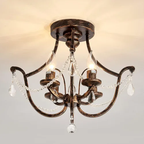 Miniatura 9 de UOFUS Candelabro de Cristal Vintage Semi Empotrado en Bronce Frotado con Aceite de 4 Luces, Lámpara de Techo de Metal Pequeña, Luminaria de Techo