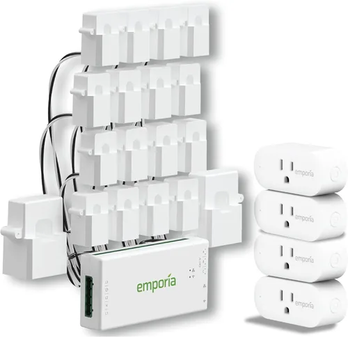 Emporia Monitor de energía con 16 sensores + 4 enchufes inteligentes, seguimiento del uso de electricidad en todo el hogar y control en tiempo real,