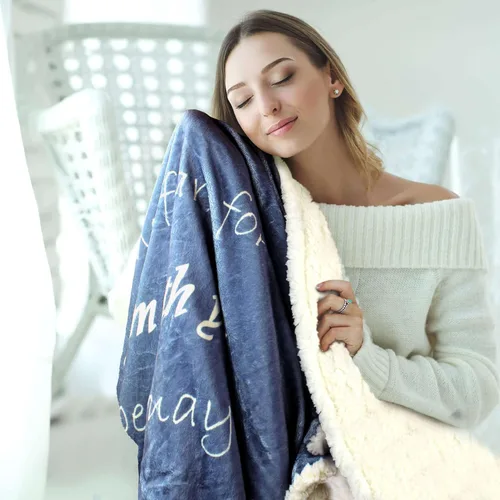 Miniatura 9 de Manta de oración – Ultra suave y cálida colcha de doble capa con las Escrituras de 50 x 65 pulgadas – Manta de franela azul índigo y forro polar