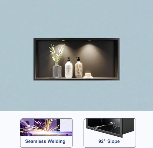 Miniatura 7 de Neodrain Nicho de ducha con luz LED no regulable, nicho empotrado integrado de pared para almacenamiento en el baño, no necesita azulejos, nicho